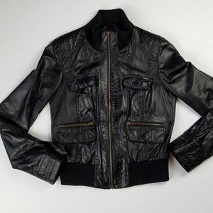 🎉B.O.G.O | Leather Bomber Jacket | Black | M. | EUC